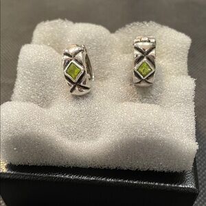 Elegant Silver and Green Hoop Earrings